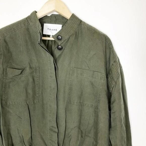 FRAME Military Green Linen Blend Jacket  - Picture 3 of 10